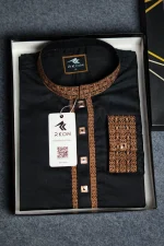 Premium Cuff Sleeve Panjabi (Black) - Image 2